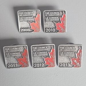 The Council of Canadians Year Pins 2008-2013 with Red Maple Design
